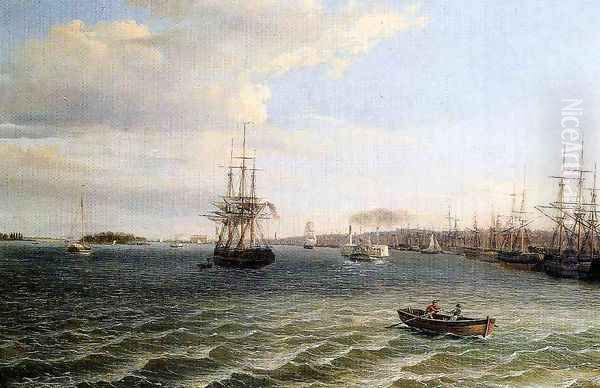 View of Philadelphia, Looking South on the Delaware River Oil Painting by Thomas Birch