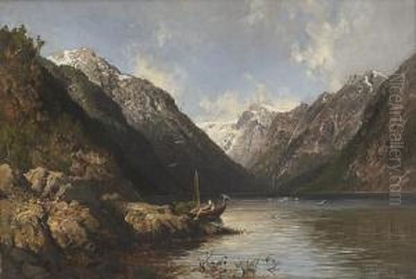 Vetlefjorden By Balholmen Oil Painting by Anders Monsen Askevold