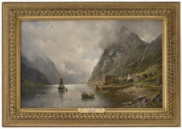 Fjordlandscape With People Oil Painting by Anders Monsen Askevold