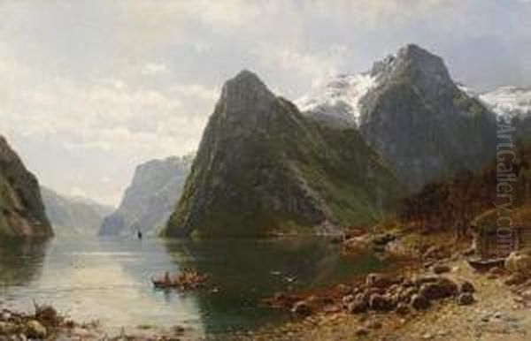 By The Norwegian Fjord Oil Painting by Anders Monsen Askevold