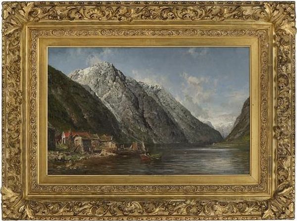 Fjord Landscape Withpeople Oil Painting by Anders Monsen Askevold