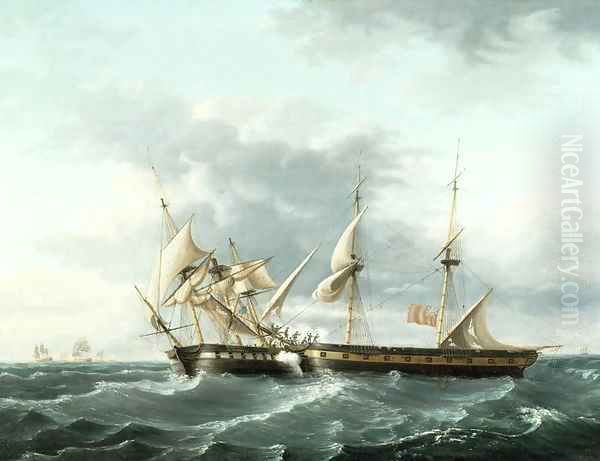 Naval Engagement between USS Wasp and HMS Frolic 1815 Oil Painting by Thomas Birch