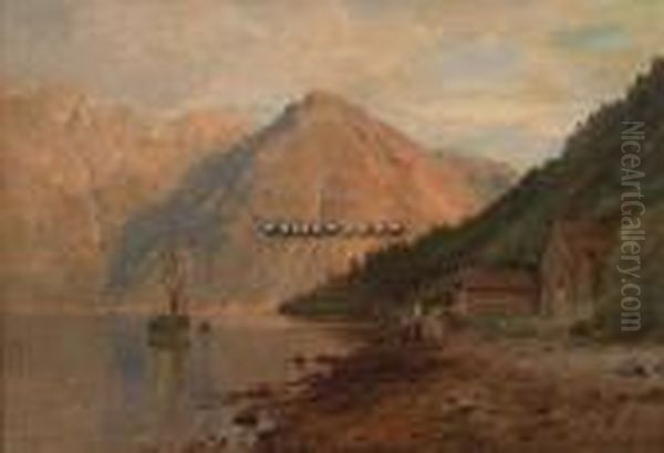 Ved Utne I Hardangerfjorden Oil Painting by Anders Monsen Askevold