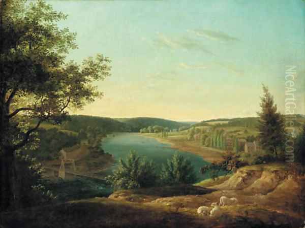 View of the Chain Bridge and Falls of Schuylkill, Five Miles from Philadelphia Oil Painting by Thomas Birch