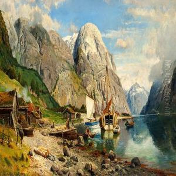 Norwegian Fiord Oil Painting by Anders Monsen Askevold