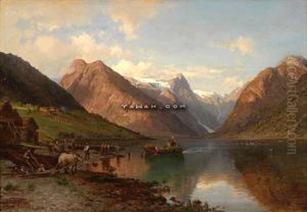 Indre Fjaerlandsfjord I Sogn Oil Painting by Anders Monsen Askevold