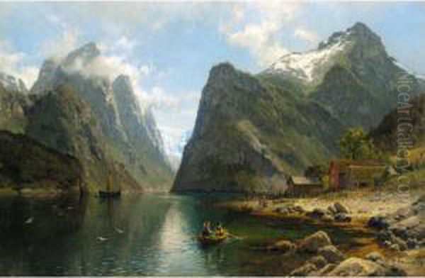 Fjordlandskap (fjord View) Oil Painting by Anders Monsen Askevold