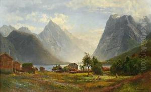 Fra Saebo I Hjorundfjorden 1883 1883 Oil Painting by Anders Monsen Askevold