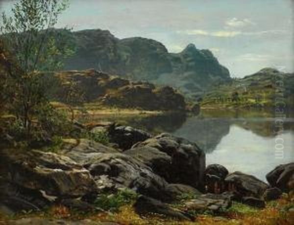 Landskap Med Innsjo 1853 1853 Oil Painting by Anders Monsen Askevold