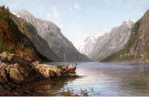 A Fjord In Norway Oil Painting by Anders Monsen Askevold