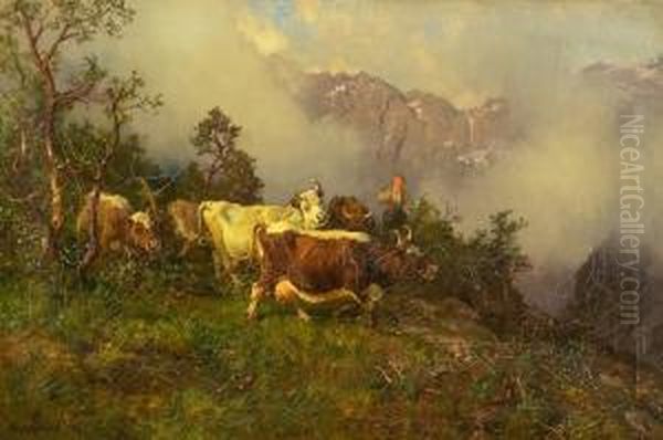 Hjem Fra Fjeldet 1877 Oil Painting by Anders Monsen Askevold