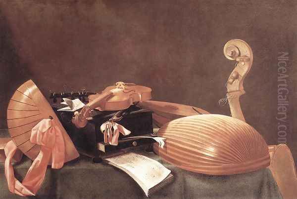 Still Life with Stringed Instruments (Natura morta con strumenti a corda) Oil Painting by Evaristo Baschenis