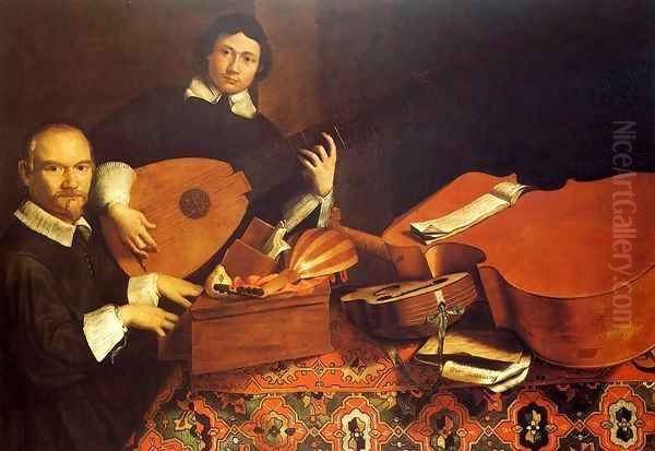 Self-Portrait with Musical Instruments Oil Painting by Evaristo Baschenis