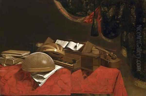 A still life with musical instruments Oil Painting by Evaristo Baschenis