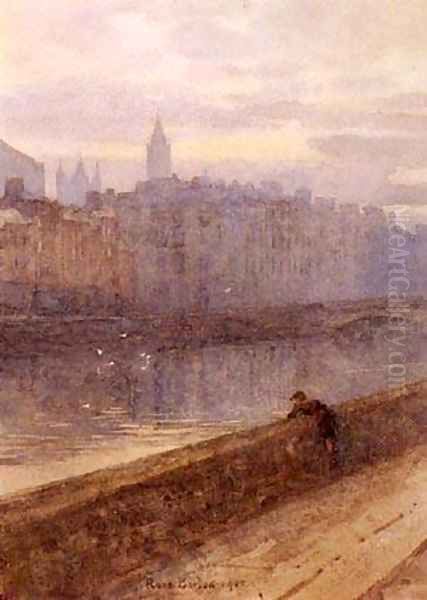 Evening On The River Liffey With St.John Oil Painting by Rose Maynard Barton