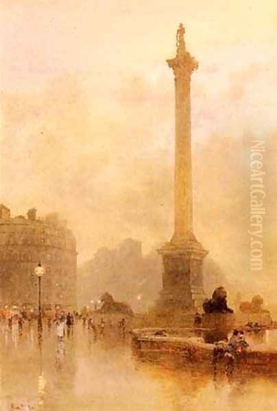 Nelsons Column In A Fog Oil Painting by Rose Maynard Barton