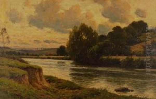 Ruralriver Scene Oil Painting by Reginald Aspinwall