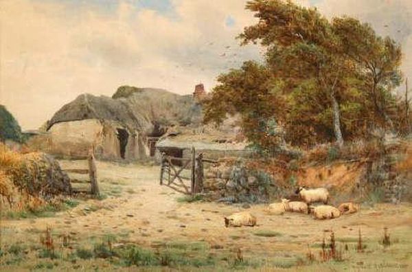 Sheep Grazing Oil Painting by Reginald Aspinwall