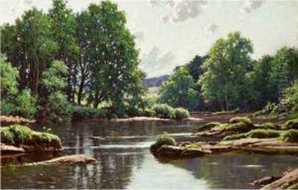 River Landscape Oil Painting by Reginald Aspinwall