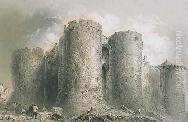 King John's Castle, Limerick, Ireland, from 'Scenery and Antiquities of Ireland' by George Virtue, 1860s Oil Painting by William Henry Bartlett