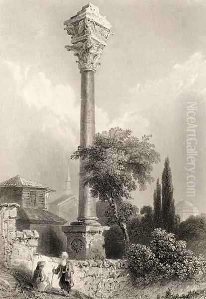 Column of Marcian, Istanbul, Turkey Oil Painting by William Henry Bartlett