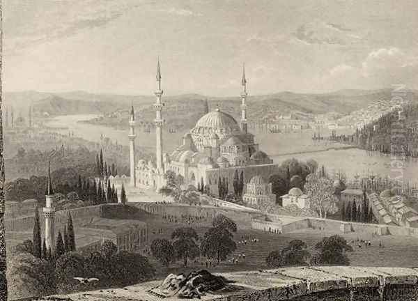 Mosque and Tomb of Sulieman, from the Seraskier's Tower, Istanbul, Turkey Oil Painting by William Henry Bartlett