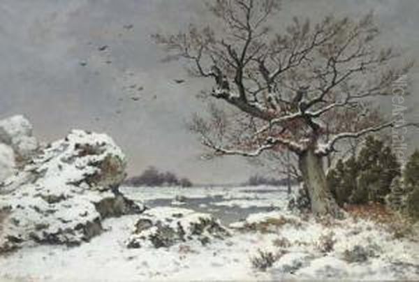 A Winter's Day Oil Painting by Alphonse Asselbergs