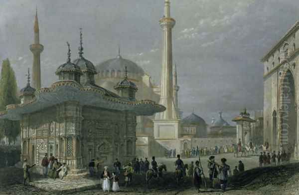 Fountain and Square of St. Sophia, Istanbul c.1850 Oil Painting by William Henry Bartlett