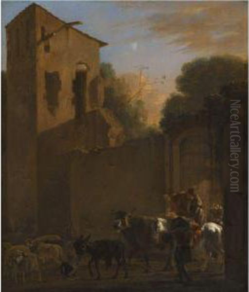 Travellers Leaving A Town Oil Painting by Jan Asselyn