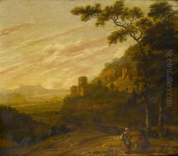 Peasants In A Southern Landscape Oil Painting by Jan Asselyn