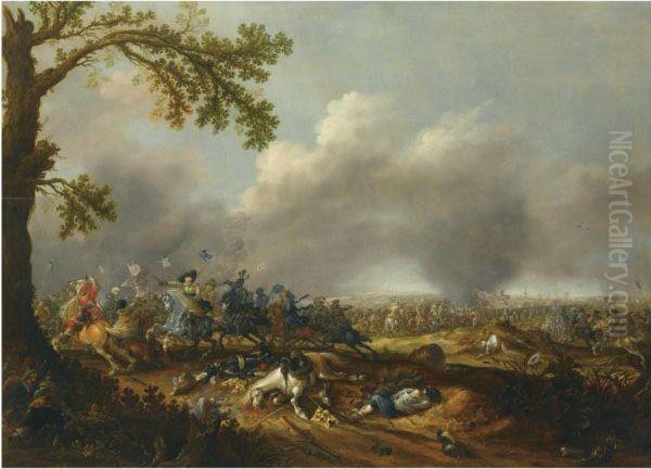 The Battle Of Lutzen, With Gustav Ii Adolf Of Sweden Oil Painting by Jan Asselyn