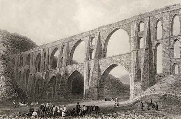 Aqueduct of the Emperor Valens, near Pyrgo, Turkey Oil Painting by William Henry Bartlett