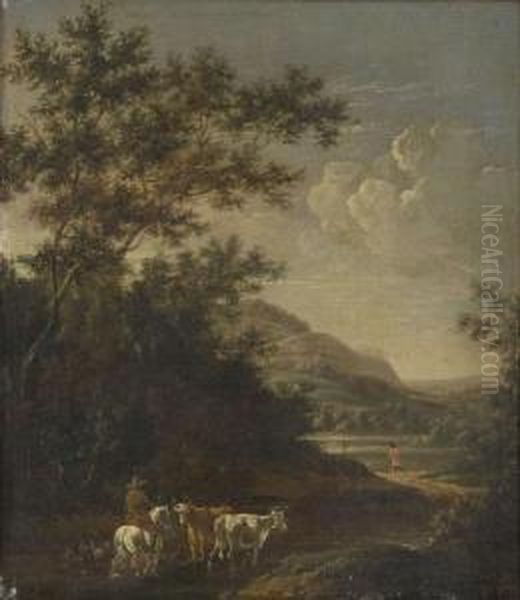 Paesaggio Con Viandante A Cavallo E Armenti Oil Painting by Jan Asselyn