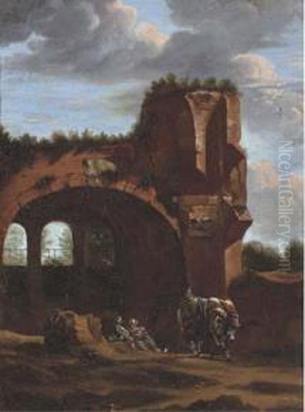 An Italianate Landscape With Travellers Oil Painting by Jan Asselyn