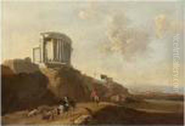 An Italianate Landscape With A Temple Ruin And Horsemen Oil Painting by Jan Asselyn