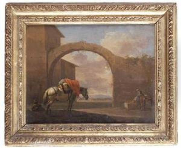 A Packhorse In A Courtyard Oil Painting by Jan Asselyn