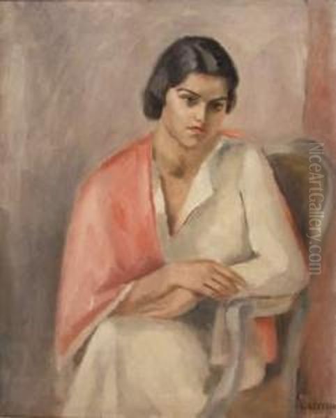 Femme Assise A L'etole Rouge Oil Painting by Maurice Asselin