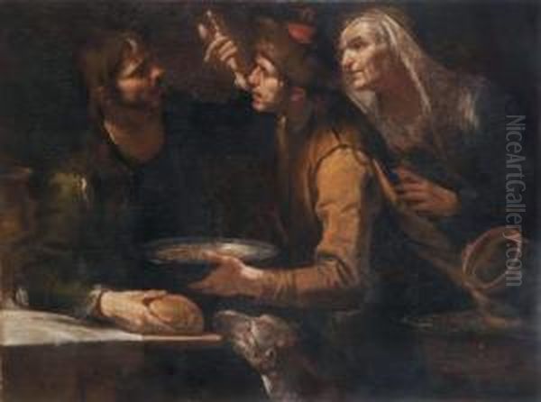 Cena In Casa Di Emmaus Oil Painting by Giocchino Assereto