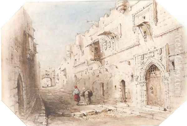 Knight Street, Rhodes Oil Painting by William Henry Bartlett