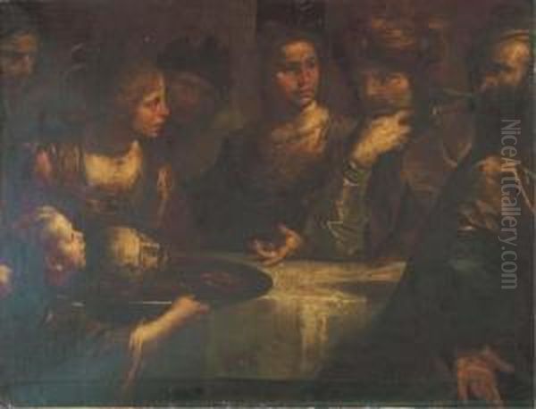 Salome Presenting The Head Of John The Baptist To Herod Oil Painting by Giocchino Assereto