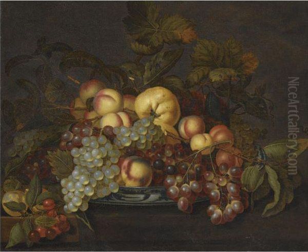 A Still Life With Grapes Oil Painting by Bartholomeus Assteyn