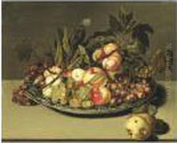 Fruits Dans Une Coupe De Porcelaine Wang-li Sur Un Entablement Oil Painting by Bartholomeus Assteyn