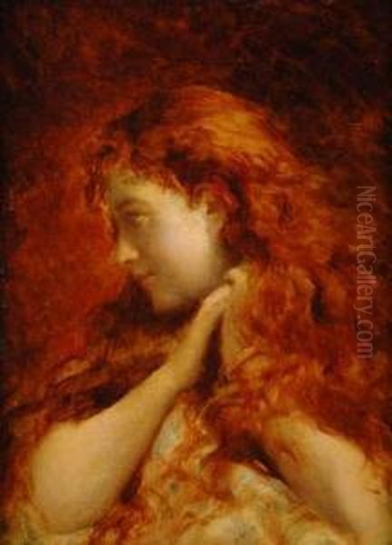 Jeune Femme Rousse De Profil, Circa 1880 Oil Painting by Angelo Asti