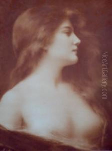 Portrait Of Young Woman Head And
 Shoulders In Profile; Photogravure In Sepia, Signed Within The Plate, 
Bears Label For The Kunsthandlung Ulrich Putze Buchhandlung, Munich, 
Verso, 47x39cm: Together With A Similar Photogravure Portrait In Sepia 
By T Oil Painting by Angelo Asti