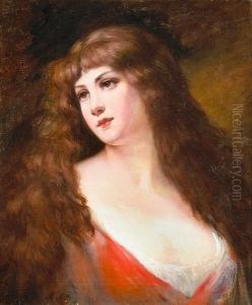 A Portrait Of An Auburn-haired Beauty Oil Painting by Angelo Asti