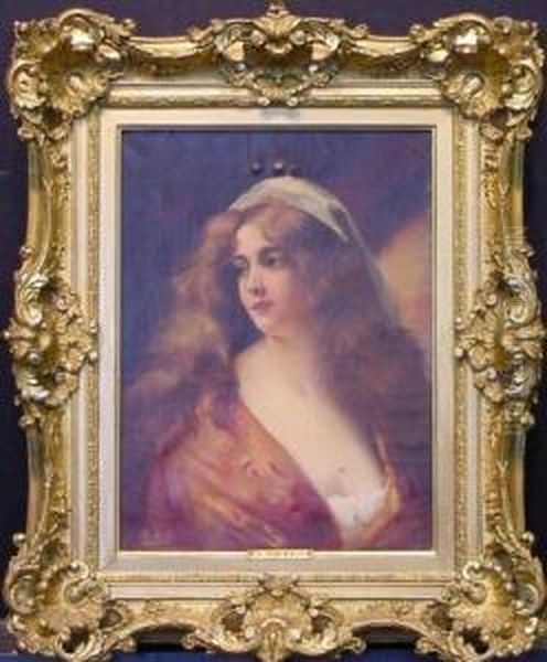 Auburn Haired Beauty Oil Painting by Angelo Asti