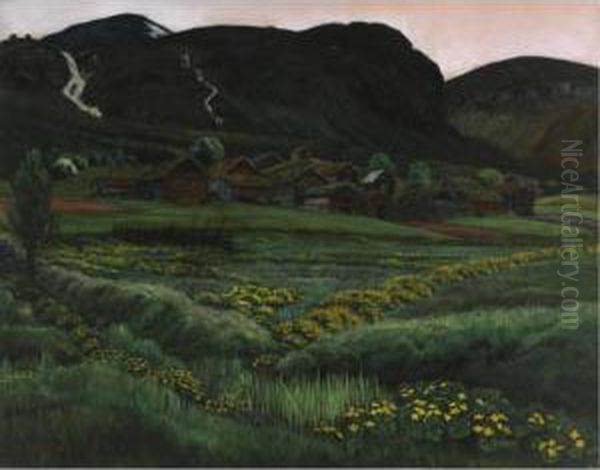 Soleinatt, Jolster (white Night, Buttercups At Jolster) Oil Painting by Nikolai Astrup