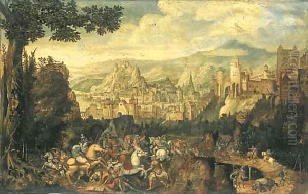 A landscape with the conversion of Saint Paul on the road to Damascus Oil Painting by Herri met de Bles