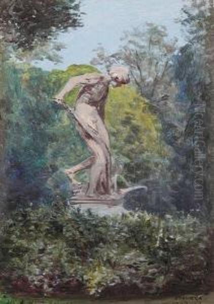 A Classical Statue; And Le Laque, Bois Deboulogne (paris) Oil Painting by Enrique Atalaya Gonzalez