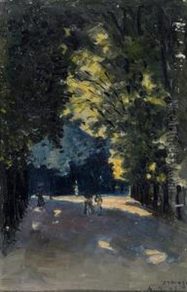 Promeneurs Sous Une Allee Ombragee Oil Painting by Enrique Atalaya Gonzalez